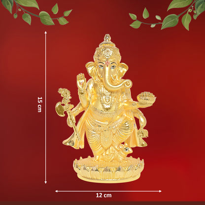 Diviniti 24K Gold Plated Ganesh Ji Idol Statue Exquisite Spiritual Blessing for Home, Office & Pooja Room Gift (19.5x13 CM)