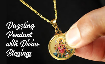 Diviniti 24K Gold Plated Goddess Durga & Yantra 22MM Double Sided Pendant For Men, Women & Kids