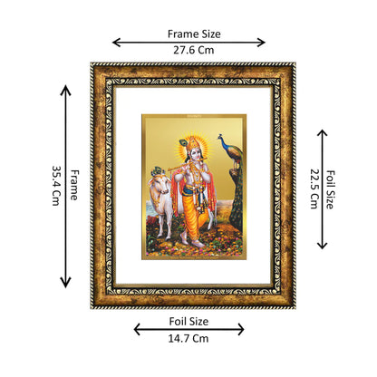 DIVINITI 24K Gold Plated Lord Krishna Wall Photo Frame for Home Decor, Wall Hanging, Table Top, Puja Room & Gift DG113S3 (27.6X35.4 CM)