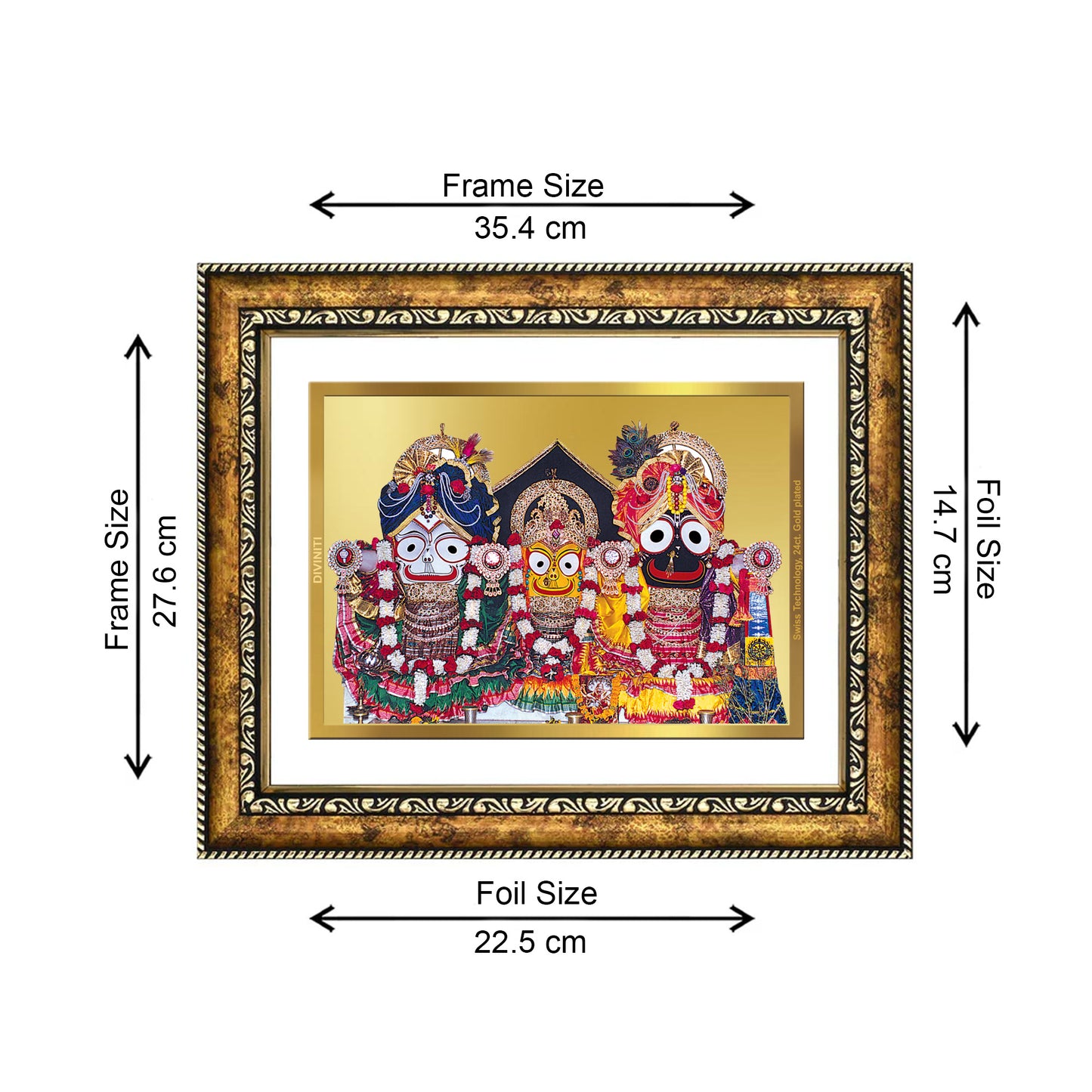 DIVINITI 24K Gold Plated Jagannath Wall Photo Frame for Home Decor, Wall Hanging, Table Top, Puja Room & Gift DG113S3 (27.6X35.4 CM)