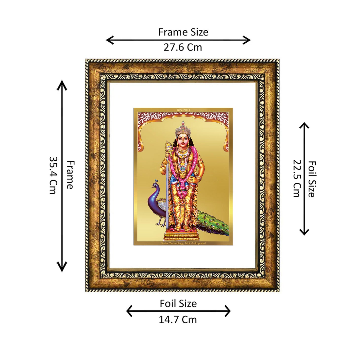 DIVINITI 24K Gold Plated Murugan Wall Photo Frame for Home Decor, Wall Hanging, Table Top, Puja Room & Gift DG113S3 (27.6X35.4 CM)