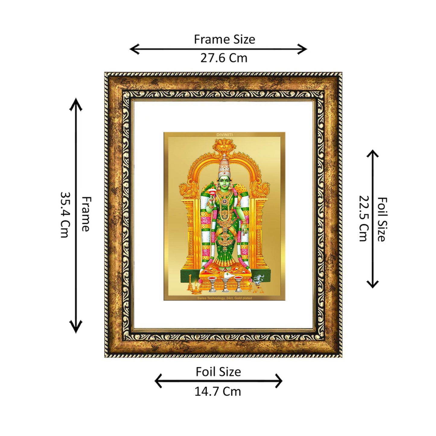 DIVINITI 24K Gold Plated Meenakshi Wall Photo Frame for Home Decor, Wall Hanging, Table Top, Puja Room & Gift DG113S3 (27.6X35.4 CM)