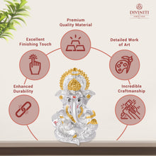 Load image into Gallery viewer, Diviniti 999 Silver Plated Lord Ganesha Idol for Car Dashboard Tabletop for Home Decor Mandir Puja Gift Silver &amp; Gold (8.4x4.2cm)
