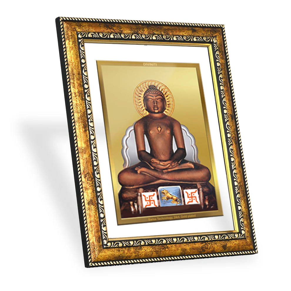 DIVINITI 24K Gold Plated Foil Mahavira Wall Photo Frame, Table Decor for Home & Office Decor Gift Items DG 113 Size 1 (17.7x15.9 CM)