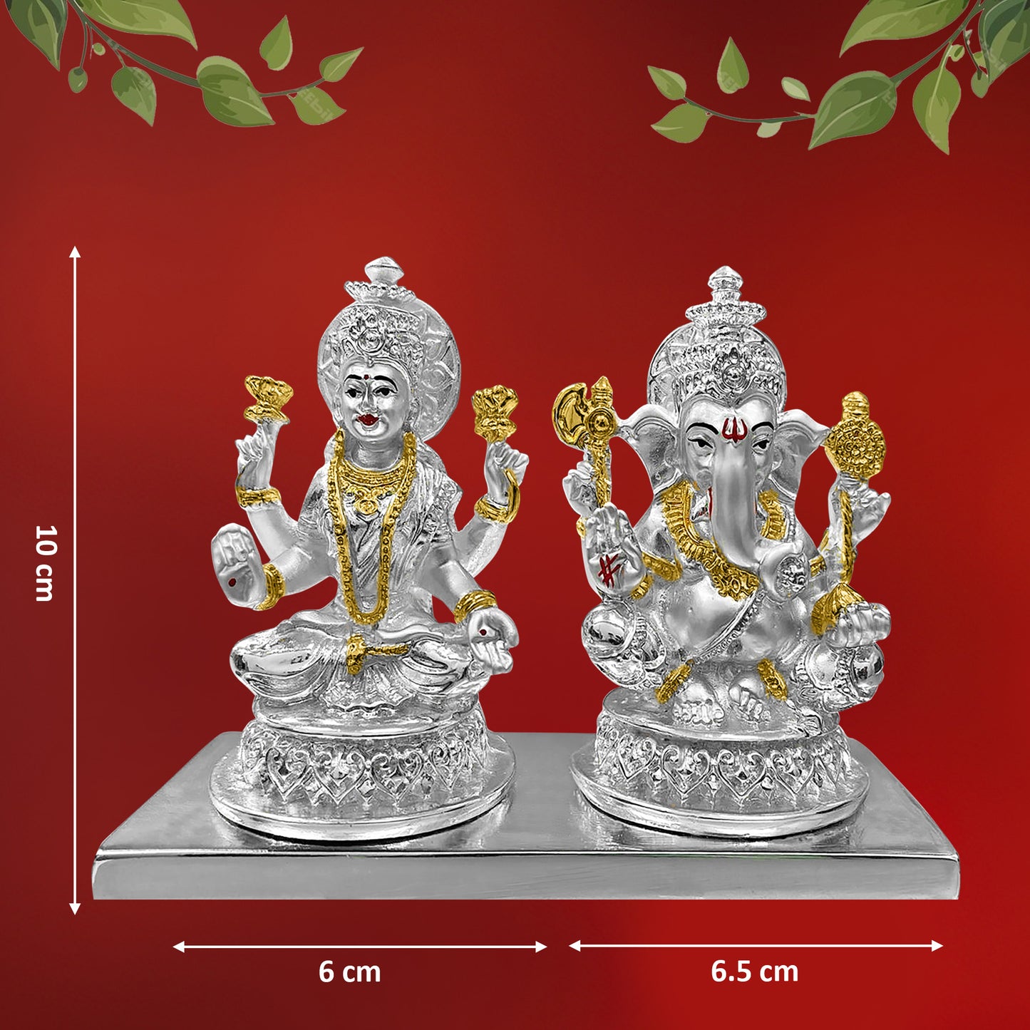 Diviniti 999 Silver Laxmi Ganesh Idol Statue Divine Emblem of Prosperity and Good Fortune for Home Office Décor, Tabletop, Puja Room Gift (10x6.5 CM)