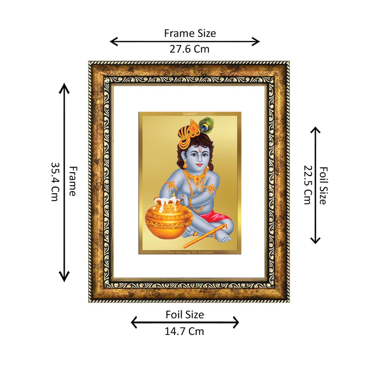 DIVINITI 24K Gold Plated Bal Gopal Wall Photo Frame for Home Decor, Wall Hanging, Table Top, Puja Room & Gift DG113S3 (27.6X35.4 CM)