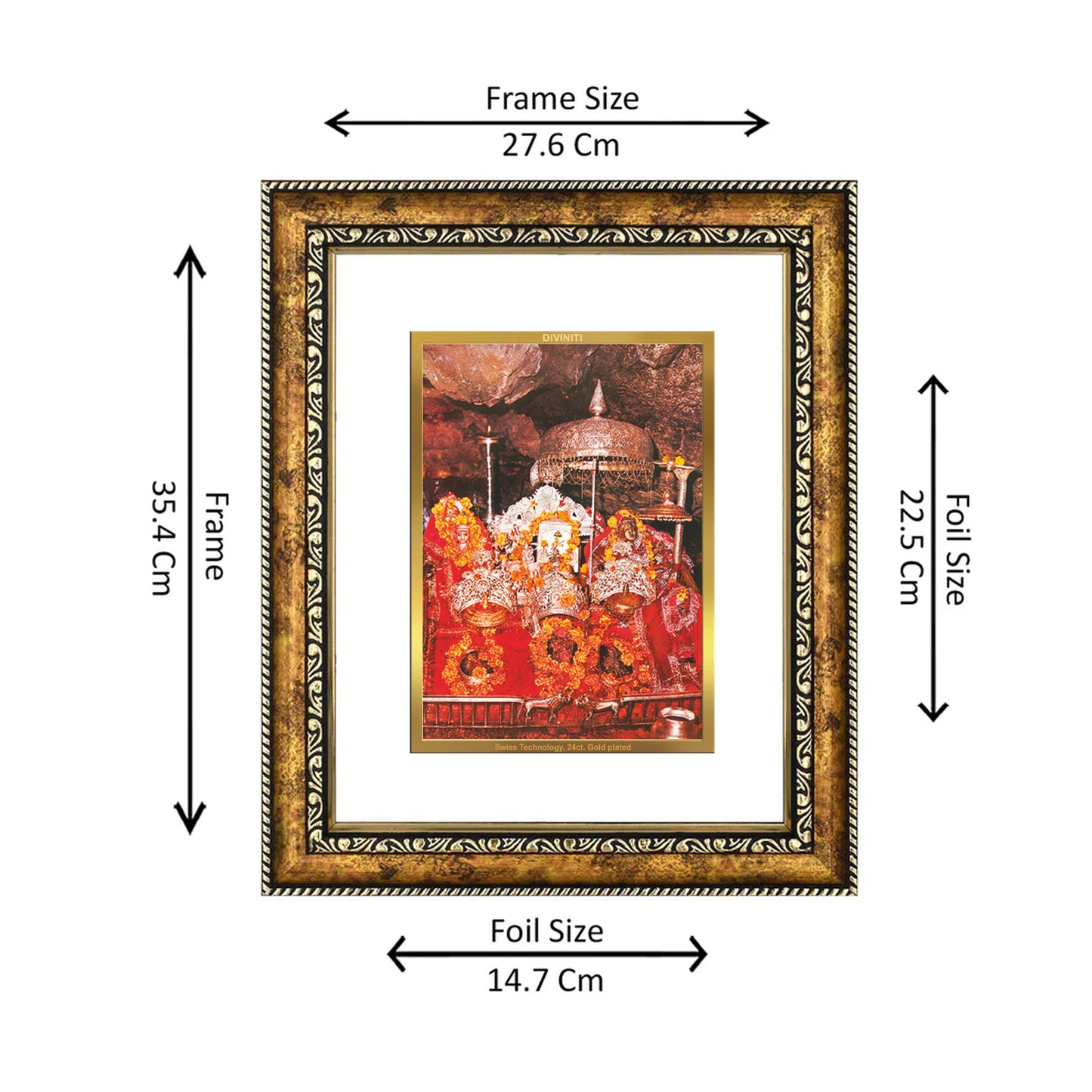 DIVINITI 24K Gold Plated Mata Ka Darbar Wall Photo Frame for Home Decor, Wall Hanging, Table Top, Puja Room & Gift DG113S3 (27.6X35.4 CM)