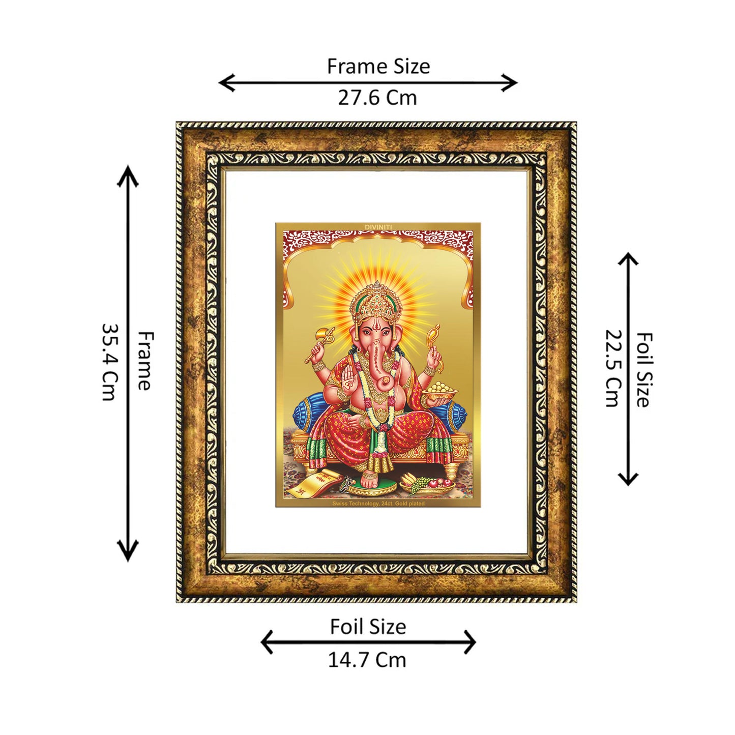 DIVINITI 24K Gold Plated Ganesha Wall Photo Frame for Home Decor, Wall Hanging, Table Top, Puja Room & Gift DG113S3 (27.6X35.4 CM)