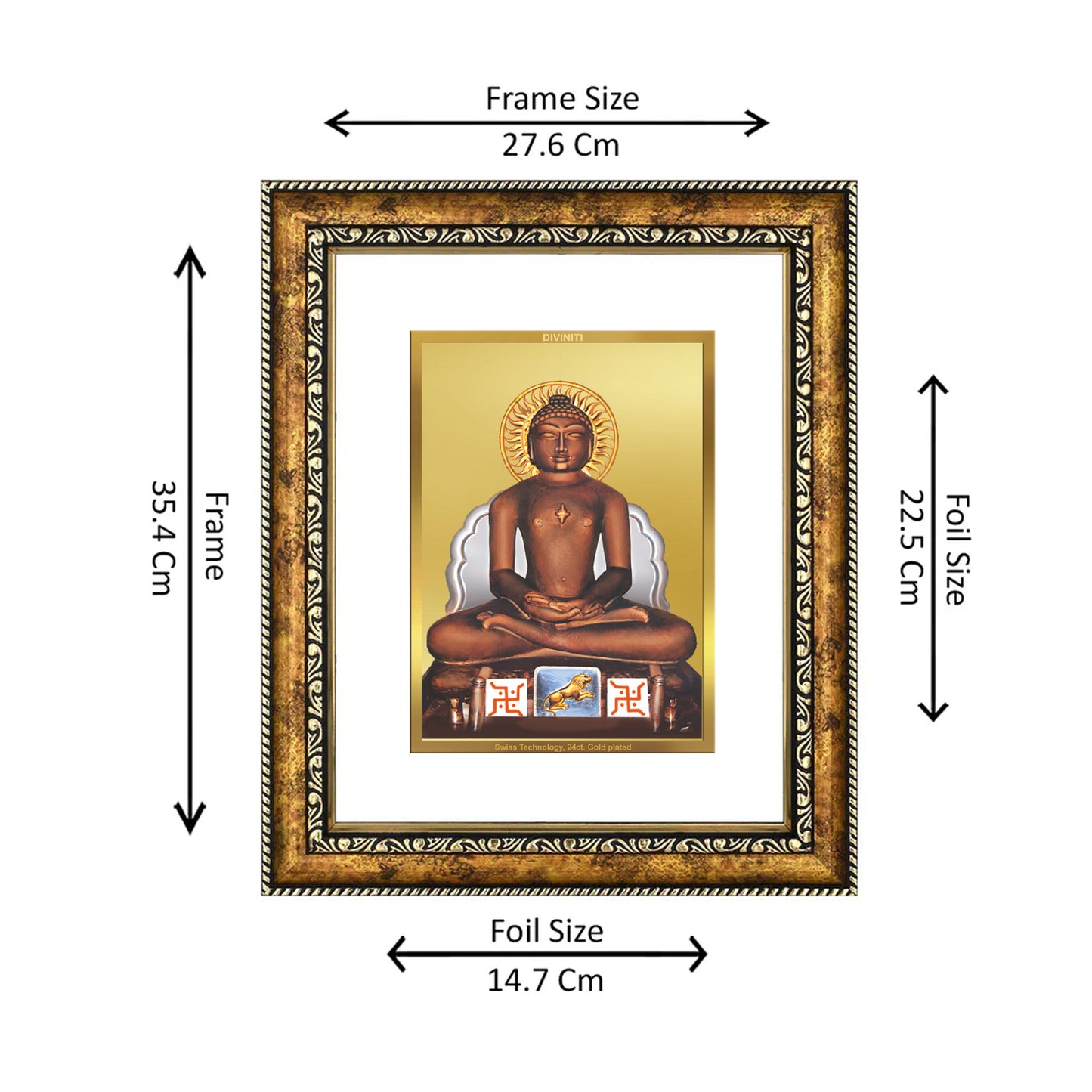 DIVINITI 24K Gold Plated Mahavira Wall Photo Frame for Home Decor, Wall Hanging, Table Top, Puja Room & Gift DG113S3 (27.6X35.4 CM)