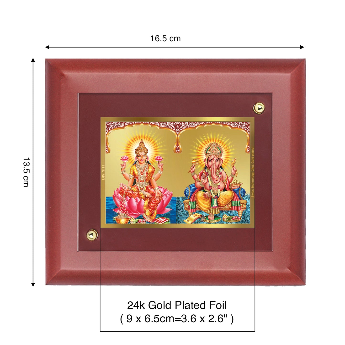 Diviniti 24K Gold Plated Foil Laxmi Ganesha Photo Frame for Home Decor, Wall Hanging, Office Table, Gift MDF Size 1 (16x13 CM)