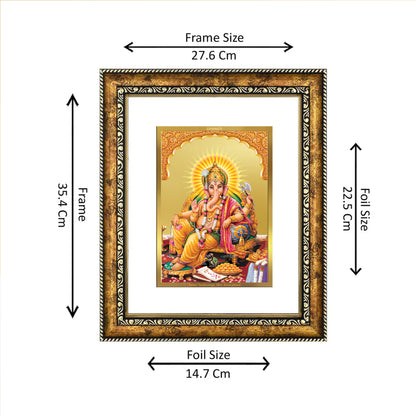 DIVINITI 24k Gold Plated Lord Ganesha Wall Photo Frame, Table Decor| DG Frame 113 Size 3 (33.3 CM X 26 CM)