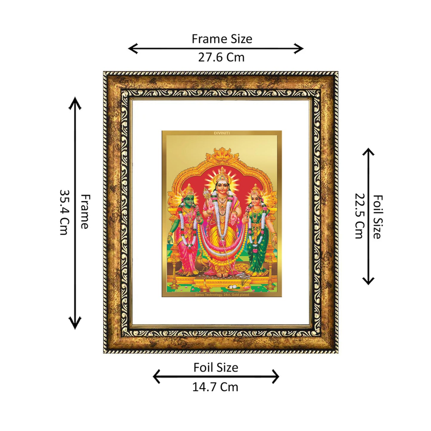 DIVINITI 24K Gold Plated Murugan Valli Wall Photo Frame for Home Decor, Wall Hanging, Table Top, Puja Room & Gift DG113S3 (27.6X35.4 CM)