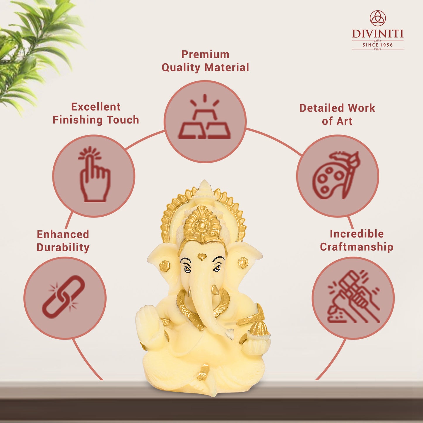 Diviniti 24K Gold Plated Resin Lord Ganesha Idol for Car Dashboard Tabletop For Home Decor Mandir Puja Gift Lime Yellow (8.4x4.2cm)