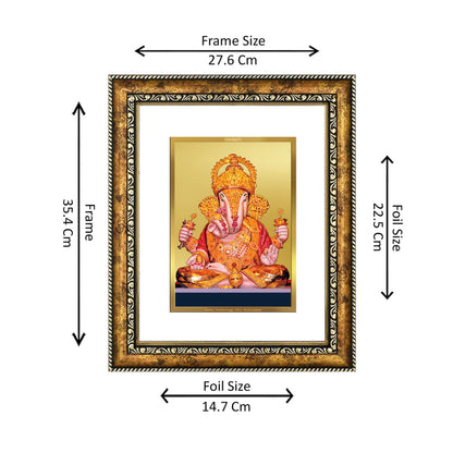 DIVINITI 24K Gold Plated Dagadu Ganesha Wall Photo Frame for Home Decor, Wall Hanging, Table Top, Puja Room & Gift DG113S3 (27.6X35.4 CM)