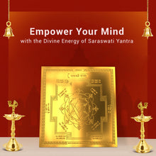 Load image into Gallery viewer, Diviniti 24K Gold Plated Goddess Saraswati Energized Yantra For Focus, Learning, &amp; Success (15.5x15.5 CM)
