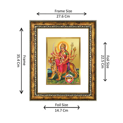 DIVINITI 24K Gold Plated Durga Wall Photo Frame for Home Decor, Wall Hanging, Table Top, Puja Room & Gift DG113S3 (27.6X35.4 CM)