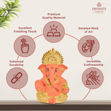 Load image into Gallery viewer, Diviniti 24K Gold Plated Resin Lord Ganesha Idol for Car Dashboard Tabletop for Home Decor Mandir Puja Gift Orange &amp; Gold(8.4x4.2cm)
