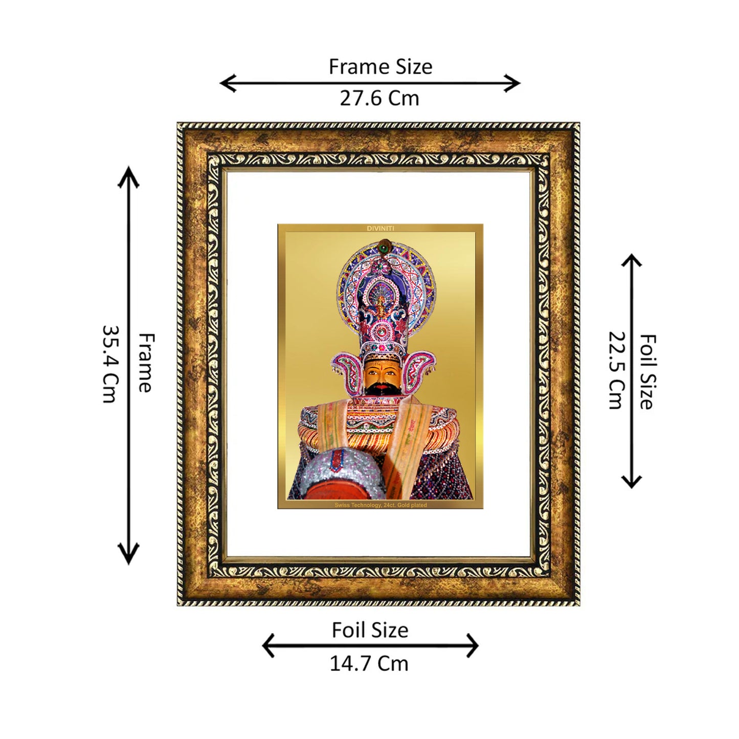 DIVINITI 24K Gold Plated Khatu Shyam Wall Photo Frame for Home Decor, Wall Hanging, Table Top, Puja Room & Gift DG113S3 (27.6X35.4 CM)