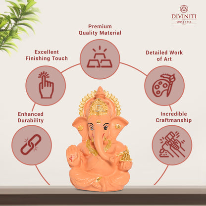 Diviniti 24K Gold Plated Resin Lord Ganesha Idol for Car Dashboard Tabletop For Home Decor Mandir Puja Gift Light Orange (8.4x4.2cm)