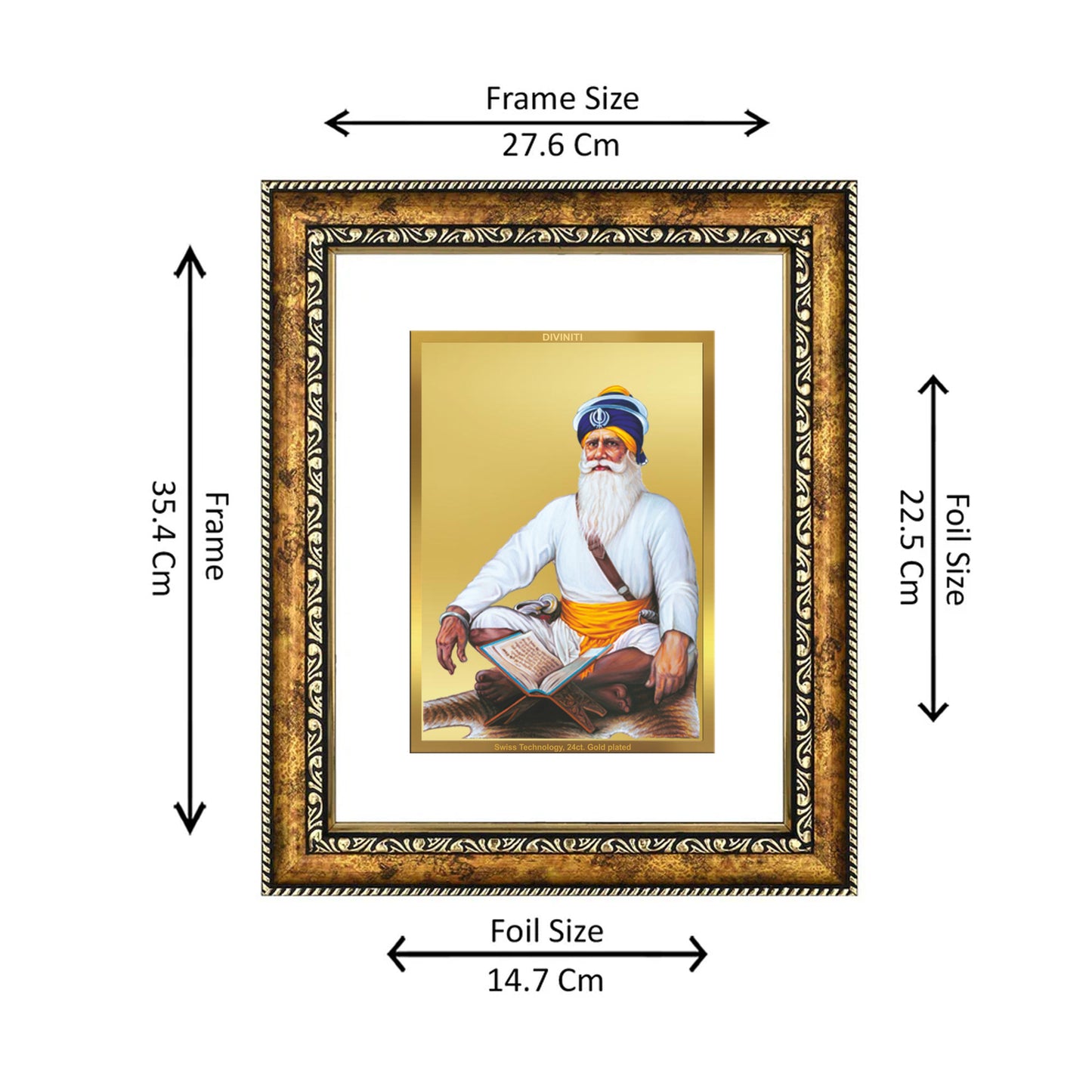 DIVINITI 24K Gold Plated Baba Deep Singh Wall Photo Frame for Home Decor, Wall Hanging, Table Top, Puja Room & Gift DG113S3 (27.6X35.4 CM)