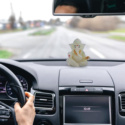 Diviniti Glowing Ganesha Idol for Car Dashboard Office Desk Puja Room Ganpati Idol for Home Decor Birthday Festivals Lord Ganesh Statue Figurine Gifting (7x5.5 CM)