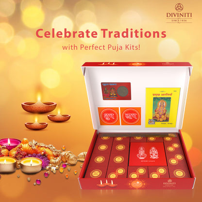 Diviniti Diwali Puja Samagri Kit with Handcrafted Lakshmi Ganesha Idol, Diwali Puja Kit for Home and Office Deepawali for Puja Room & Diwali Gift