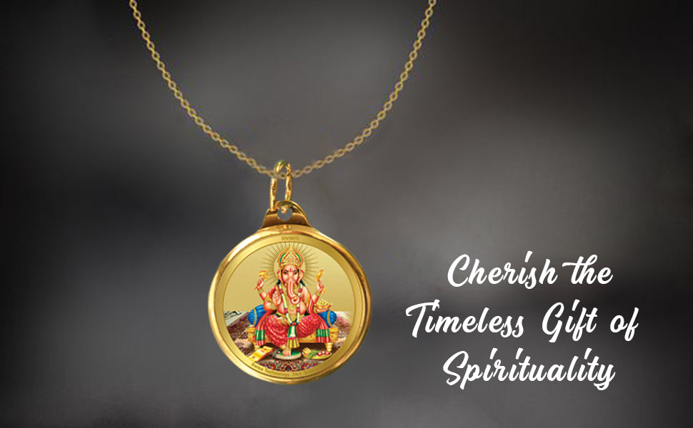 Diviniti 24K Double sided Gold Plated Pendant Ganesha & Yantra|22 MM Flip Coin