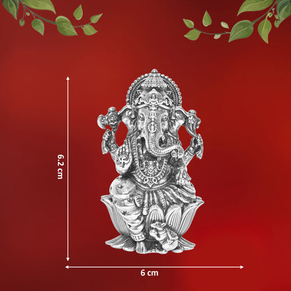 Diviniti 925 Pure Silver Ganesha Idol Statue Exquisite Craftsmanship for Blessings and Abundance for Home Office Décor, Tabletop, Puja Room Gift (6x6.2 CM, 62g)