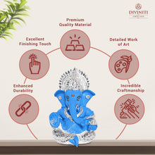 Load image into Gallery viewer, Diviniti 999 Silver Plated Resin Lord Ganesha Idol for Car Dashboard Tabletop for Home Decor Mandir Puja Gift Blue (8.4x4.2cm)
