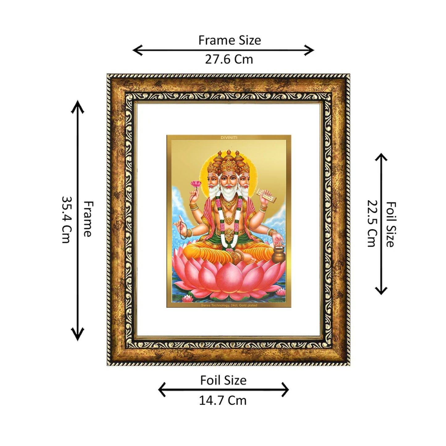 DIVINITI 24K Gold Plated Brahma Wall Photo Frame for Home Decor, Wall Hanging, Table Top, Puja Room & Gift DG113S3 (27.6X35.4 CM)