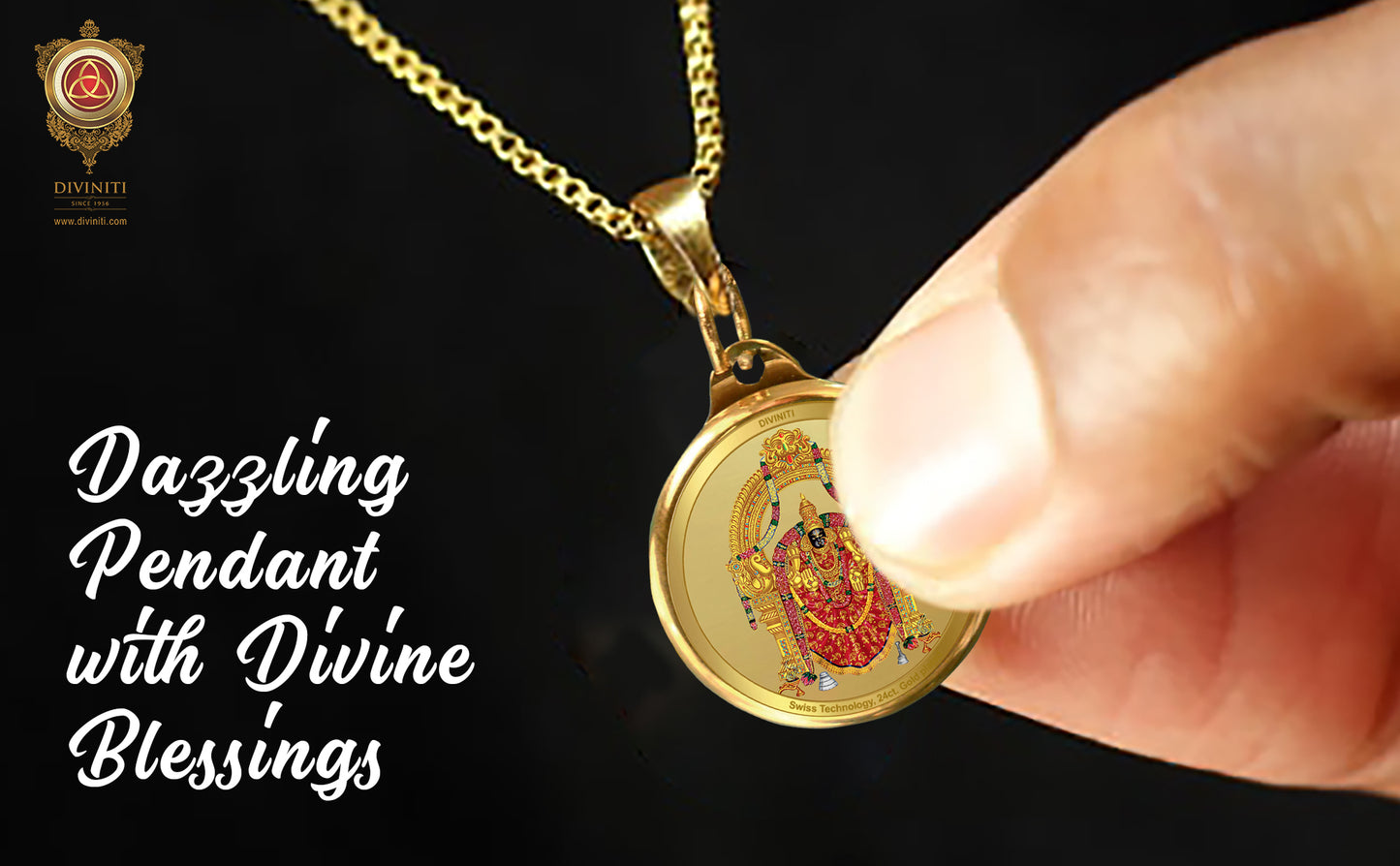 Diviniti 24K Gold Plated Padmawati & Balaji 28MM Double Sided Pendant For Men, Women & Kids