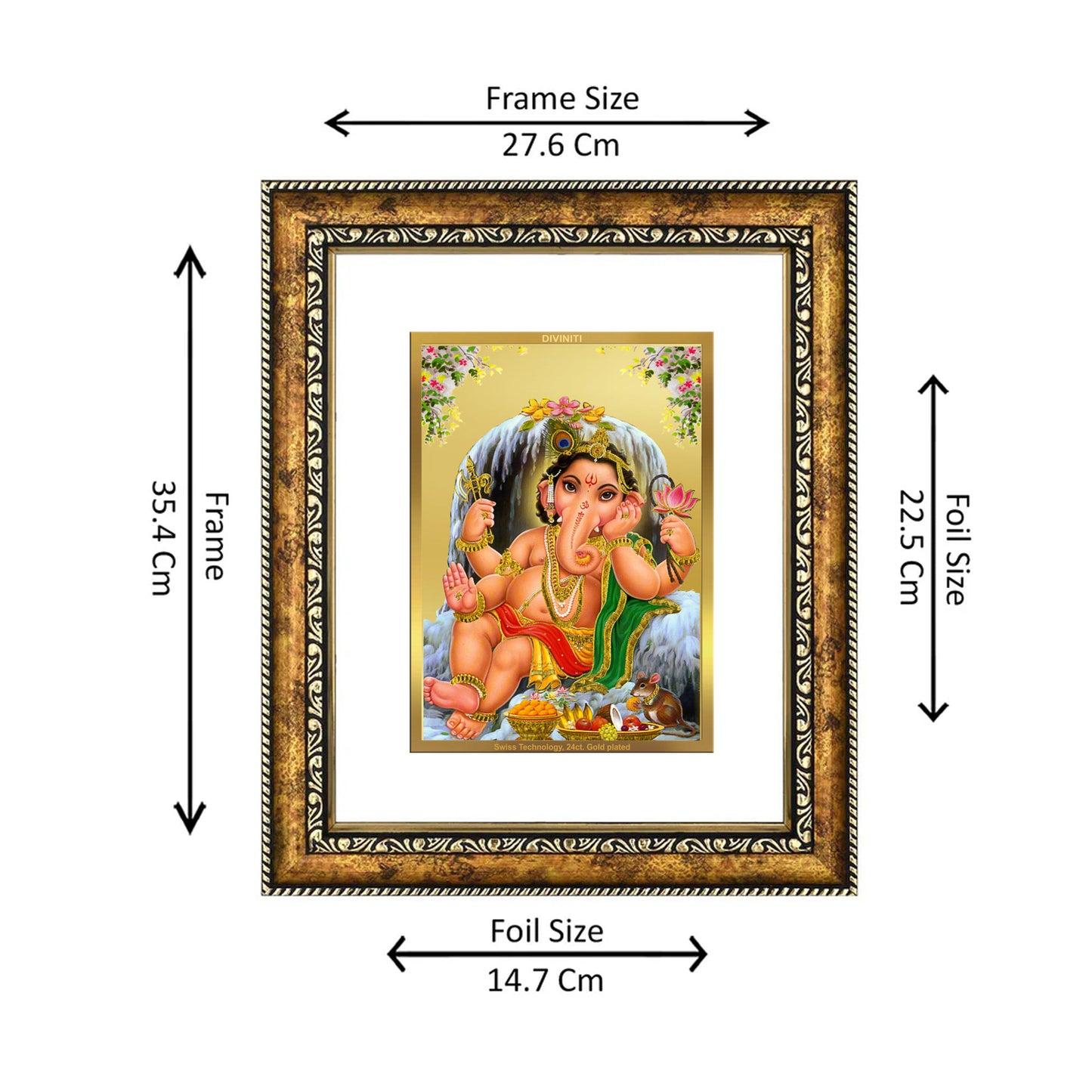 DIVINITI 24K Gold Plated Bal Ganesha Wall Photo Frame for Home Decor, Wall Hanging, Table Top, Puja Room & Gift DG113S3 (27.6X35.4 CM)