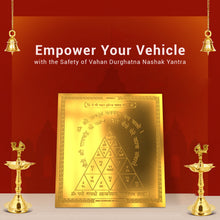 Load image into Gallery viewer, Diviniti 24K Gold Plated Vahan Durghatna Nashak Energized Yantra For Road Safety &amp; Protection (15.5x15.5 CM)
