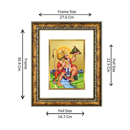 DIVINITI 24K Gold Plated Hanuman with Parvat Wall Photo Frame for Home Decor, Wall Hanging, Table Top, Puja Room & Gift DG113S3 (27.6X35.4 CM)