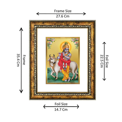 DIVINITI 24K Gold Plated Krishna Wall Photo Frame for Home Decor, Wall Hanging, Table Top, Puja Room & Gift DG113S3 (27.6X35.4 CM)