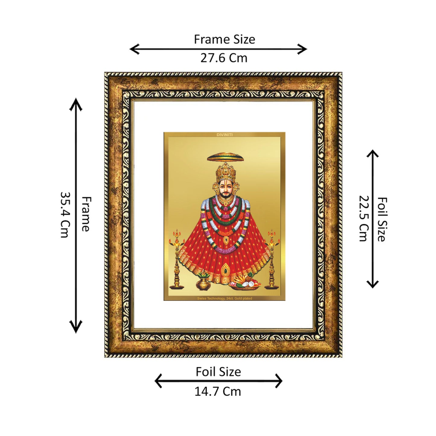 DIVINITI 24K Gold Plated Khatu Shyam with Garlands Wall Photo Frame for Home Decor, Wall Hanging, Table Top, Puja Room & Gift DG113S3 (27.6X35.4 CM)