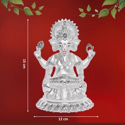 DIVINITI 999 Silver Plated Ganesh Idol Statue Radiate Prosperity and Blessings for Home Office Décor Puja Room Gift (15x12 CM)