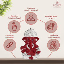 Load image into Gallery viewer, Diviniti 999 Silver Plated Resin Lord Ganesha Idol for Car Dashboard Tabletop for Home Decor Mandir Puja Gift Red (8.4x4.2cm)
