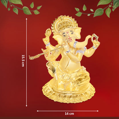 Diviniti 24K Gold Plated Lord Ganesha Idol Statue Elegant Spiritual Décor for Home & Office Pooja Room Accent Gift (15.5x14 CM)