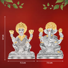 Load image into Gallery viewer, DIVINITI 999 Silver Plated Laxmi Ganesh Idol Statue Exquisite Symbol of Fortune and Blessings for Home Office Décor, Tabletop, Puja Room Gift (10x7.5 CM)
