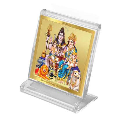 Diviniti 24K Gold Plated Shiv Parivar Frame For Car Dashboard, Home Decor, Tabletop, Puja Room, Gift (5.8 x 4.8 CM)