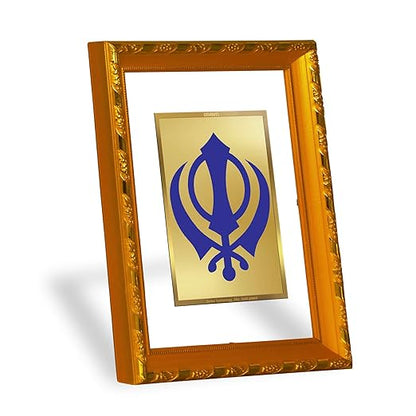 DIVINITI 24K Gold Plated Khanda Sahib Wooden Photo Frame for Puja Room, Home Wall Decor, Workshop, Table Top, Premium Gift | DG103 Size 2 (22.6x18.4 CM)