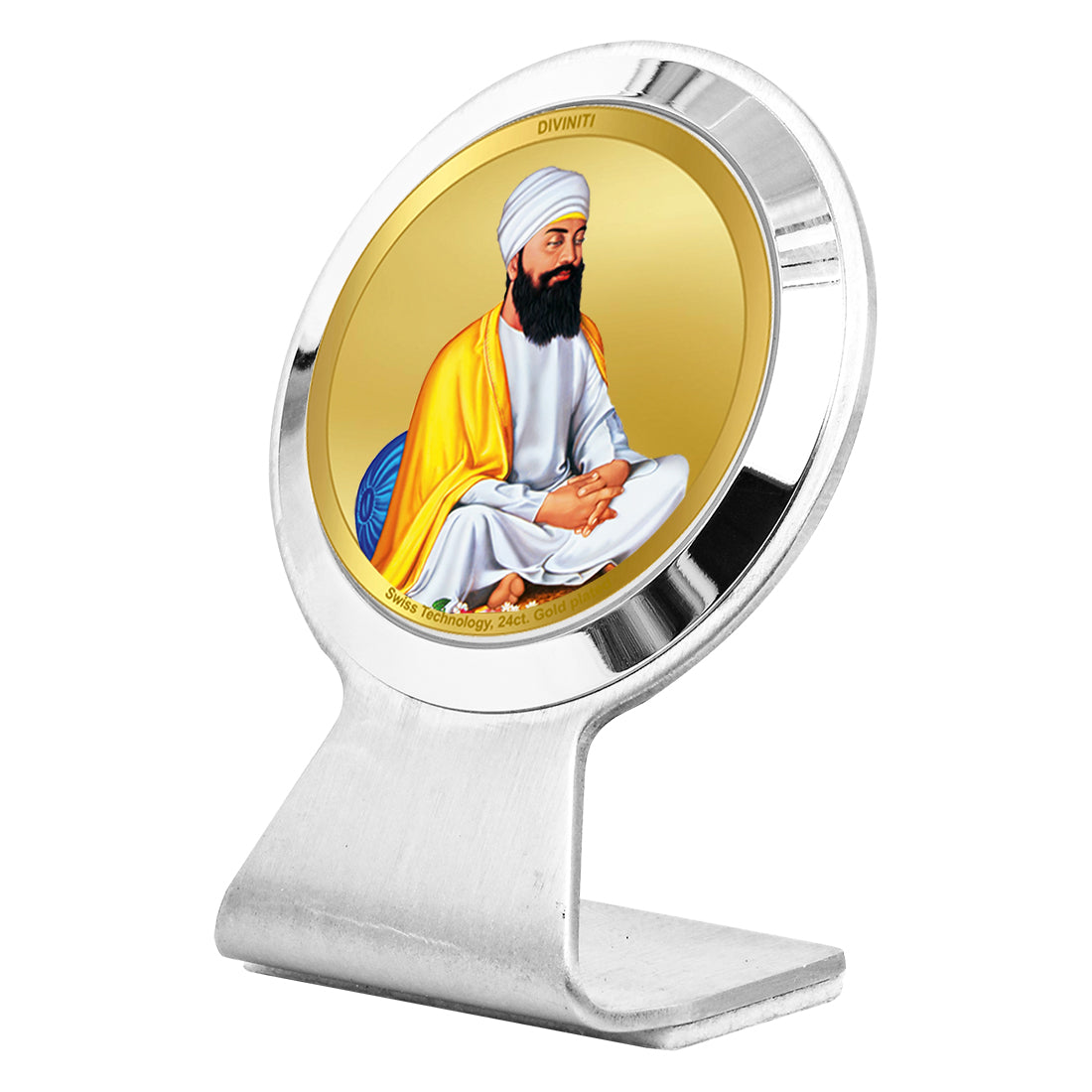 Diviniti 24K Gold Plated Guru Tegh Bahadur Frame for Car Dashboard, Home Decor, Worship, Tabletop & Festival Gift MCF1CR (6.2x4.5 CM)