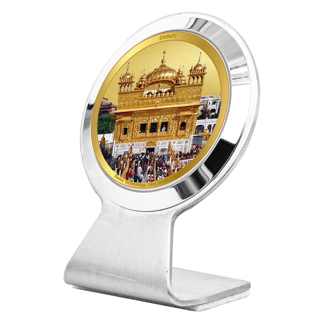 Diviniti 24K Gold Plated Golden Temple Frame for Car Dashboard, Home Decor, Worship, Tabletop & Festival Gift MCF1CR (6.2x4.5 CM)