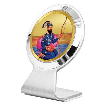 Diviniti 24K Gold Plated Guru Gobind Singh Frame for Car Dashboard, Home Decor, Worship, Tabletop & Festival Gift MCF1CR (6.2x4.5 CM)