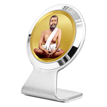 Diviniti 24K Gold Plated Ramakrishna Paramahansa Frame for Car Dashboard, Home Decor, Worship, Tabletop & Festival Gift MCF1CR (6.2x4.5 CM)