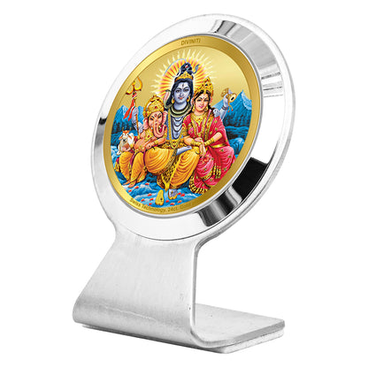 Diviniti 24K Gold Plated Shiv Parivar Frame for Car Dashboard, Room Decor, Worship, Tabletop & Festival Gift MCF1CR (6.2x4.5 CM)