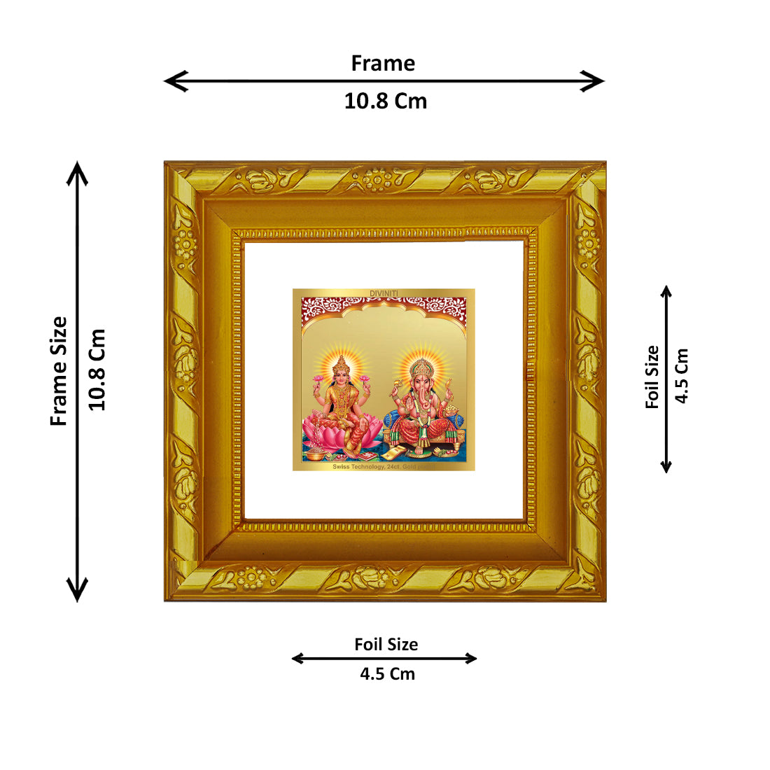 DIVINITI 24K Gold Plated Foil Laxmi Ganesha Wooden Photo Frame Idol for Puja Room, Wall Hanging, Table Top, Home Decor, Workshop, Gifts | DG103S1A (10x10 CM)