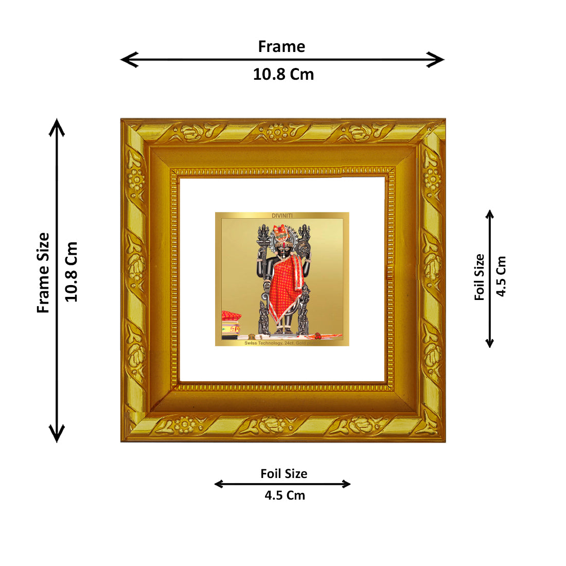 DIVINITI 24K Gold Plated Foil Dwarkadhish Wooden Stylish Photo Frame Idol for Puja Room, Home Wall Decor, Table Top, Puja Room, Gifts | DG103S1A (10x10 CM)