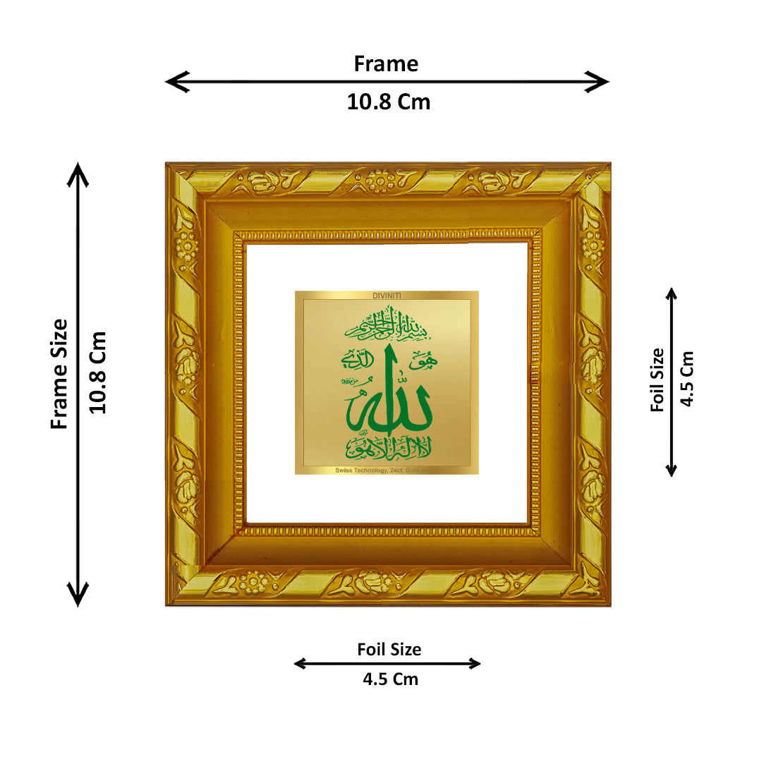 Diviniti 24K Gold Plated Allah Wooden Classic Photo Frame for Workshop, Prayer, Home Decor, Table Top, Gift | DG103S1A (10x10 CM)